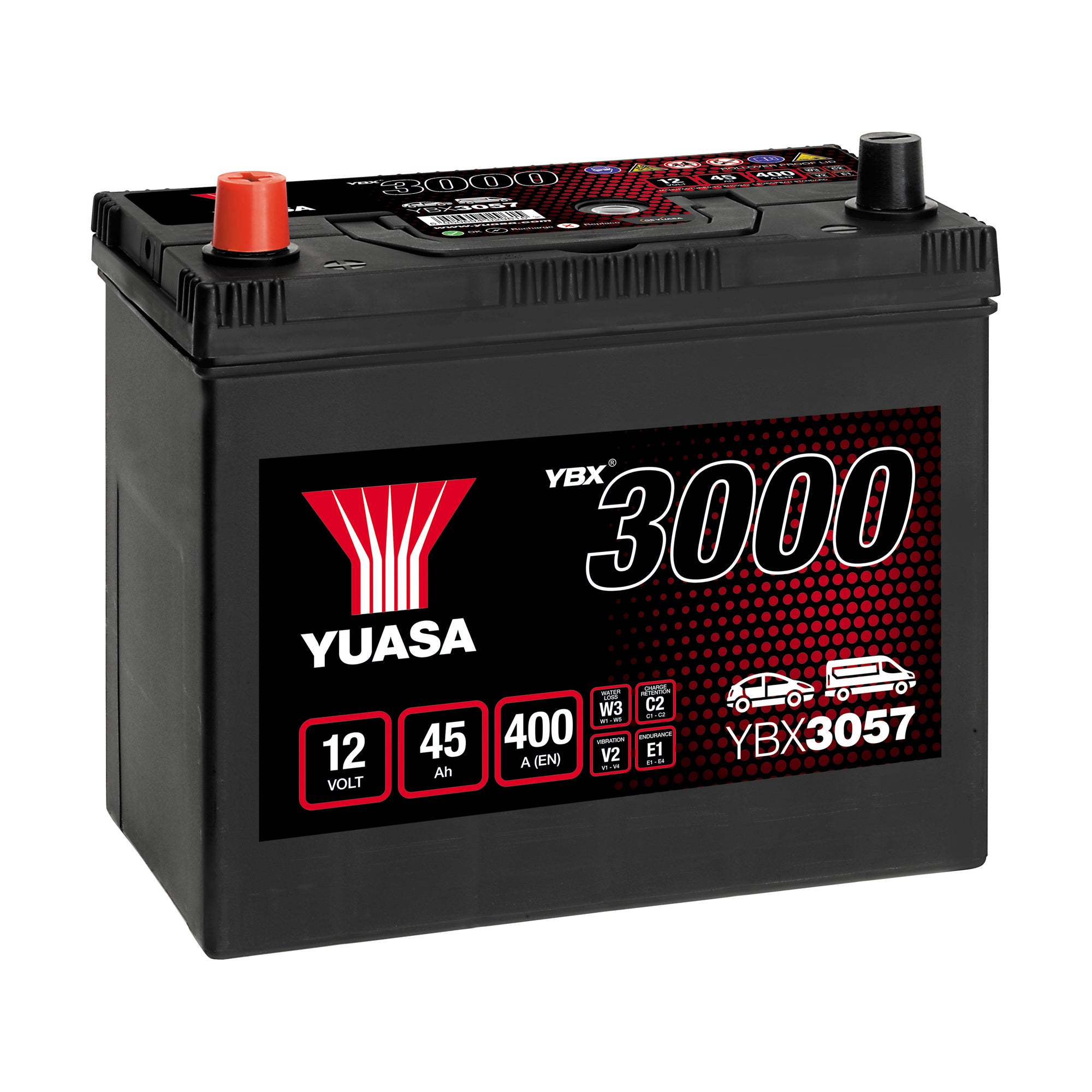 YBX3057 12v 45Ah 400ASMF Battery with Adapter
