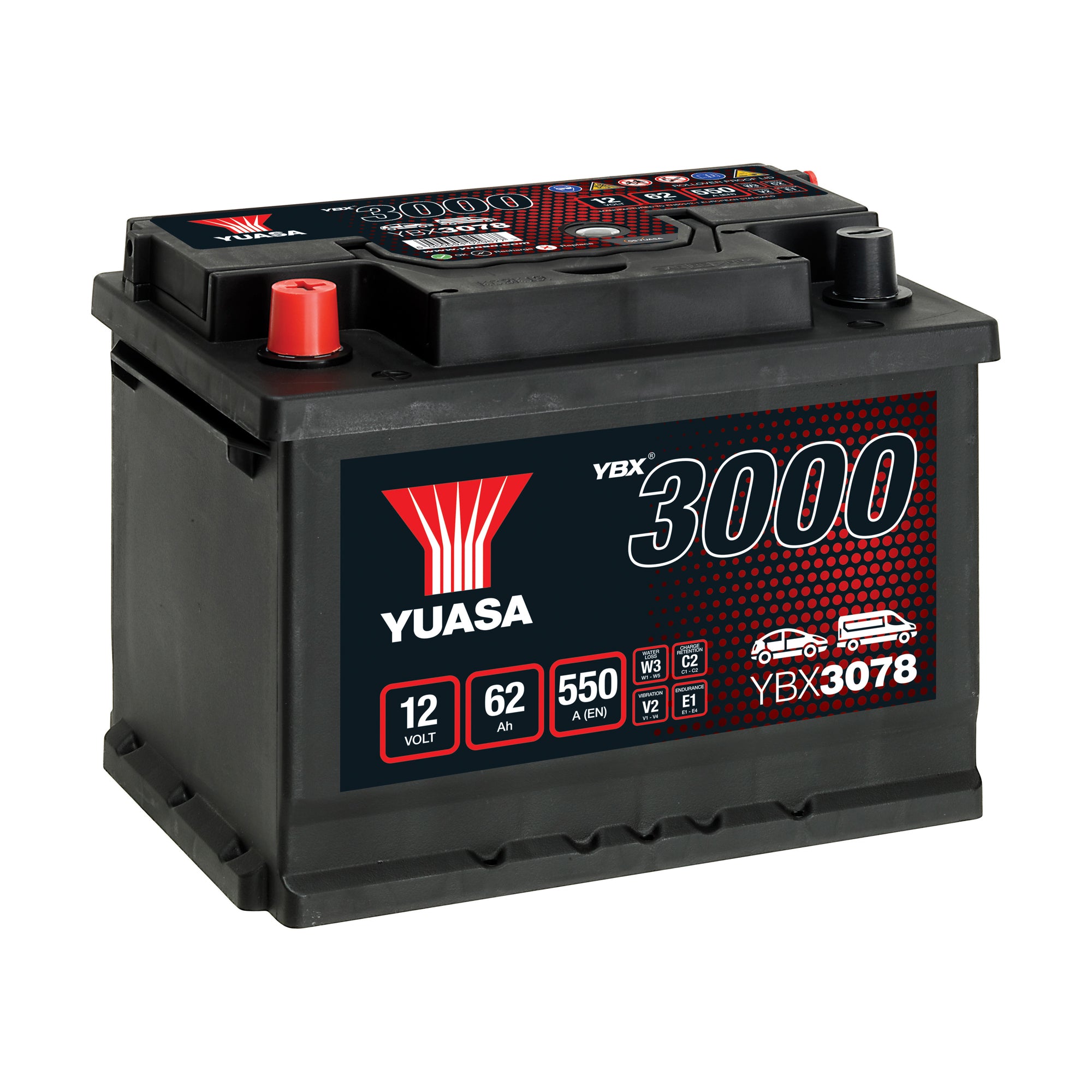 YBX3078 12v 62Ah 550ASMF Battery