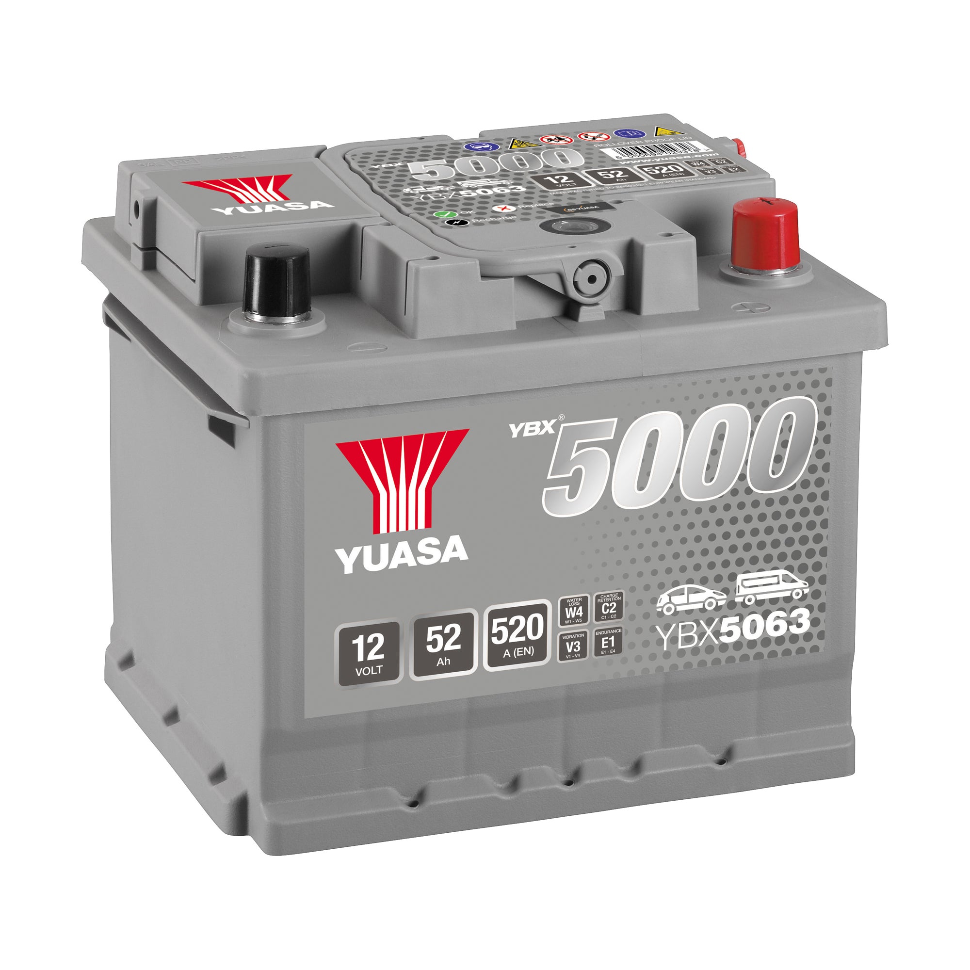 YBX5063 12v 52Ah 520ASilver High Performance Battery