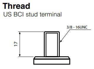 Technical drawing of a US BCI stud terminal